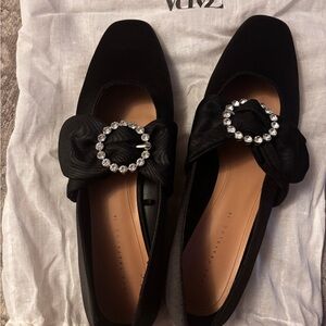 Zara Black Crystal Flats